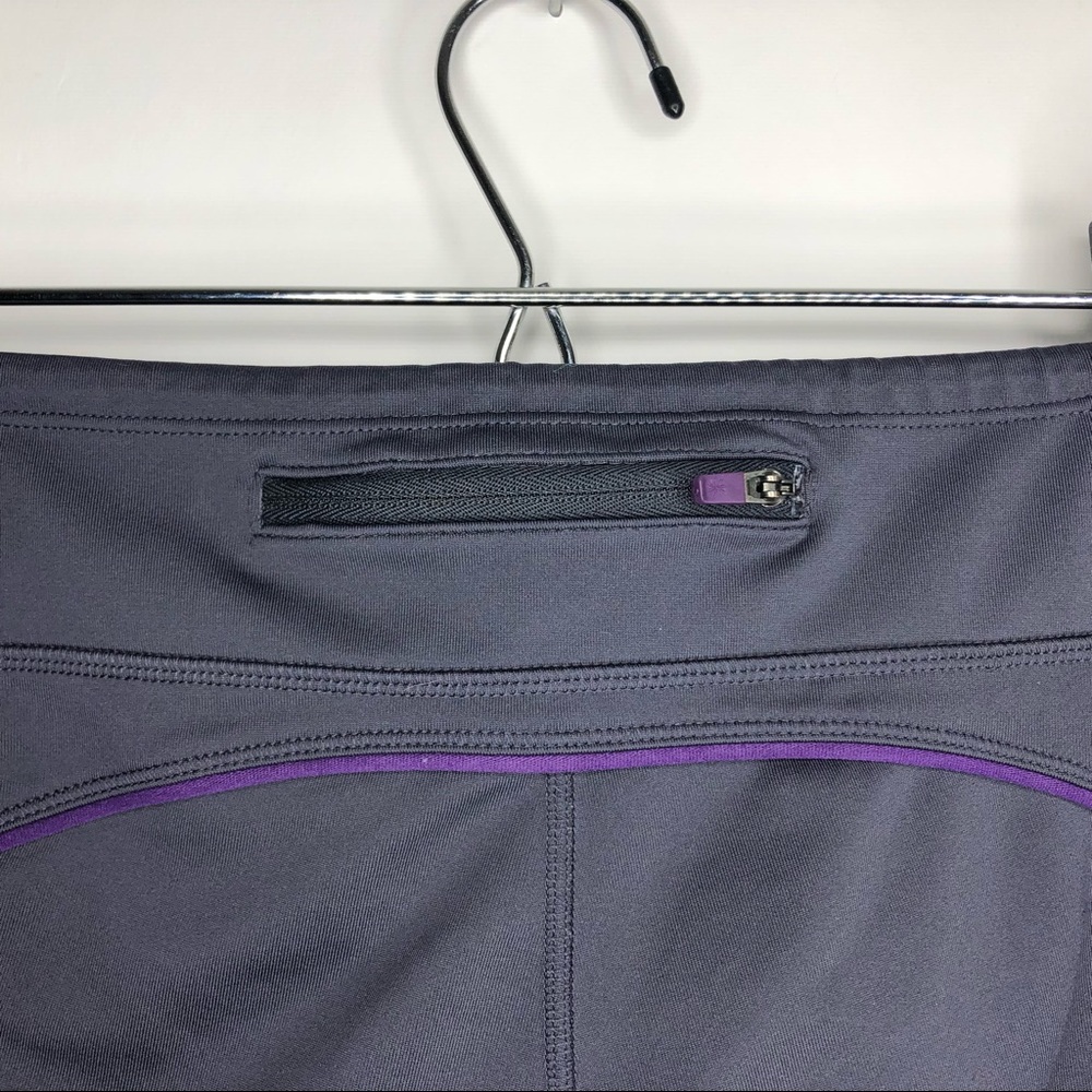 ATHLETA quick step capri leggings gray with purple cord. Front waist oveโฆ - Picture 4 of 11